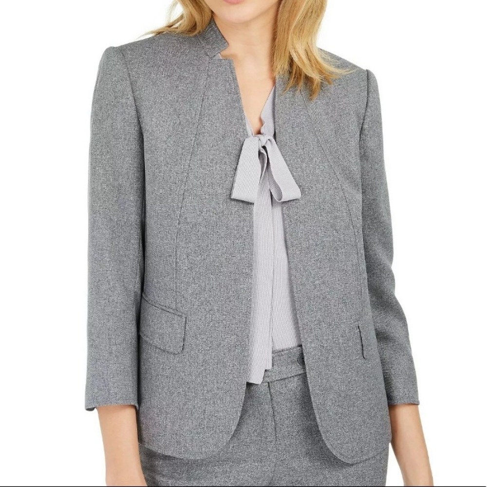 ‼️LAST CHANCE‼️ Anne Klein Cutaway Collar Open Front Jacket Blazer Grey Melange